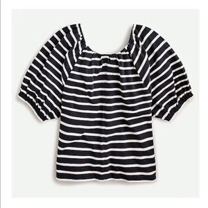 NWT J. Crew Mariner Cloth Puff Sleeve Top in Black & Cream Stripes Size XS